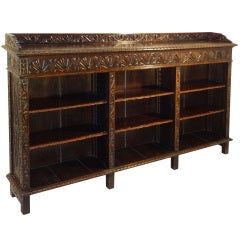 19th-C. English Oak Carved Bookcase