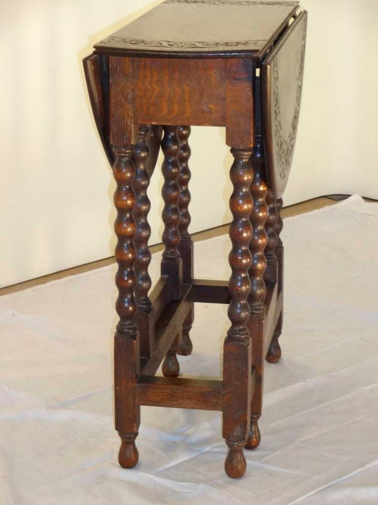 English 19th-C. Bob Leg Gate Leg Table with Carved Top