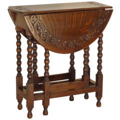 19th-C. Bob Leg Gate Leg Table with Carved Top