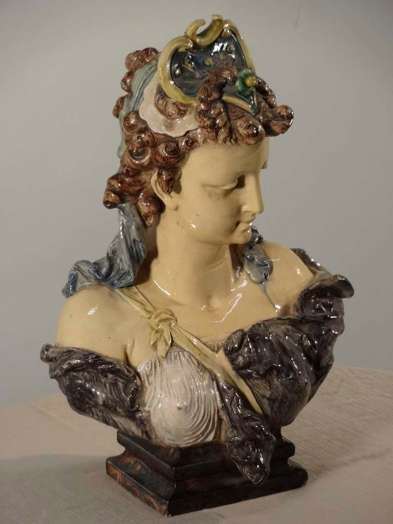 Napoleon III 19th Century Majolica Bust of a Woman