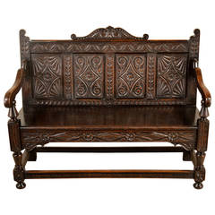 19th Century English Oak Carved Settee