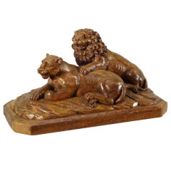 lion wood carving Black Forest Wood Carving of a Lion and Lioness