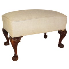 19th-C. Chippendale Style Upholstered Stool