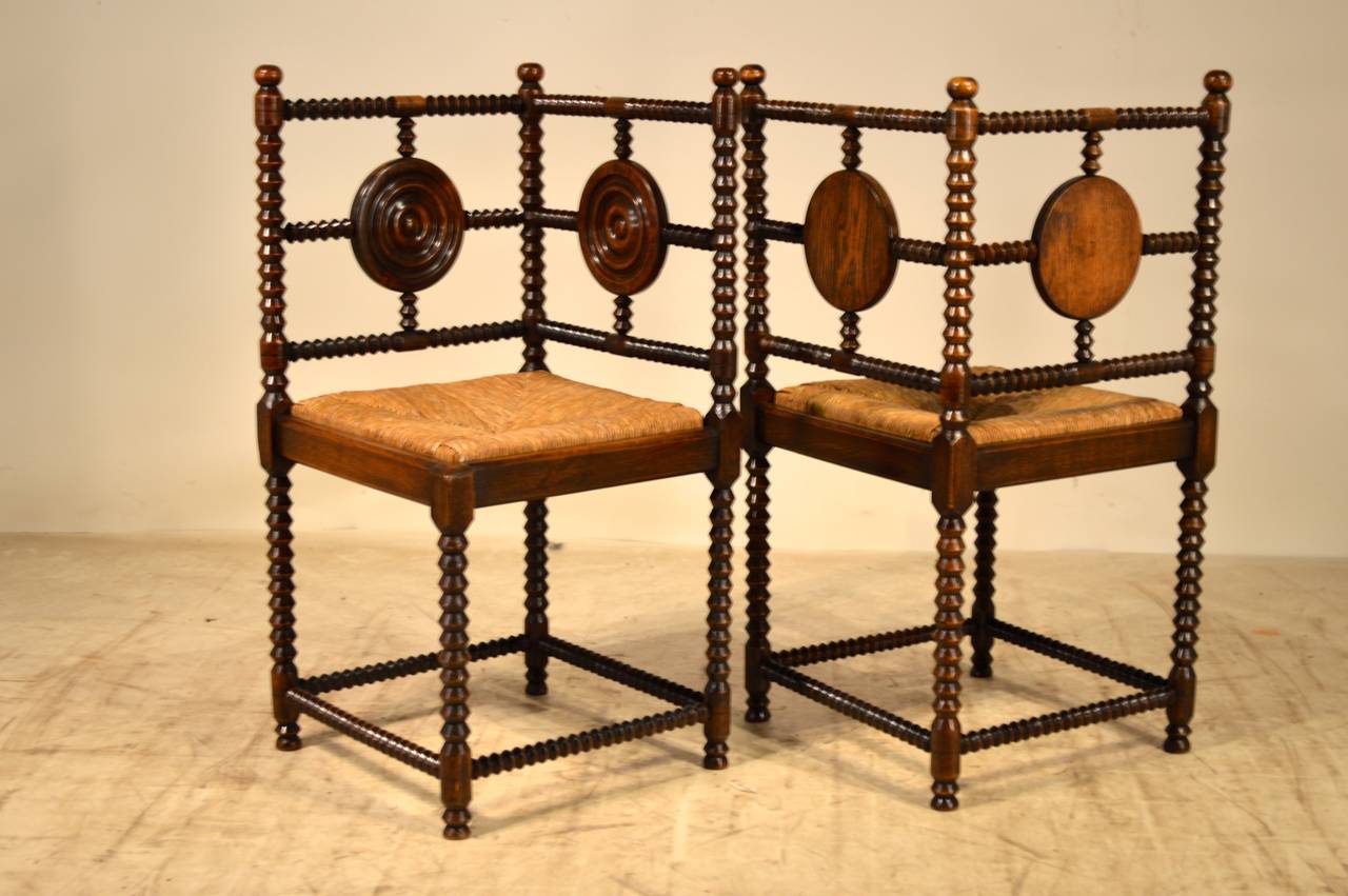 Turned 19th Century Pair of French Corner Chairs