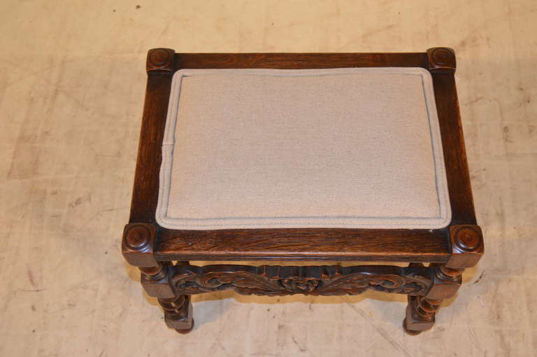 19th Century French Carved Oak Stool In Good Condition In High Point, NC