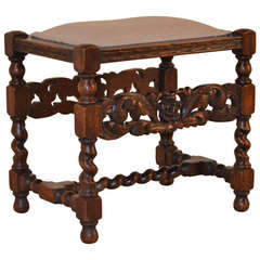 19th Century French Carved Oak Stool