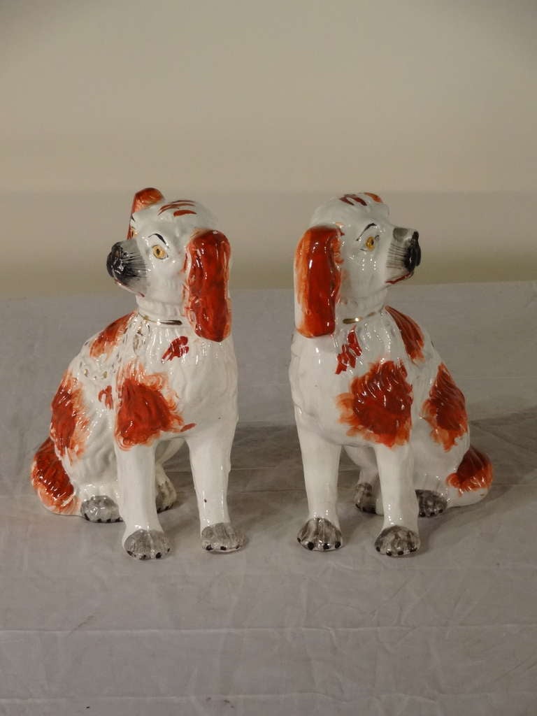 19th Century 19th-C. Staffordshire Dogs with Separated Front Legs