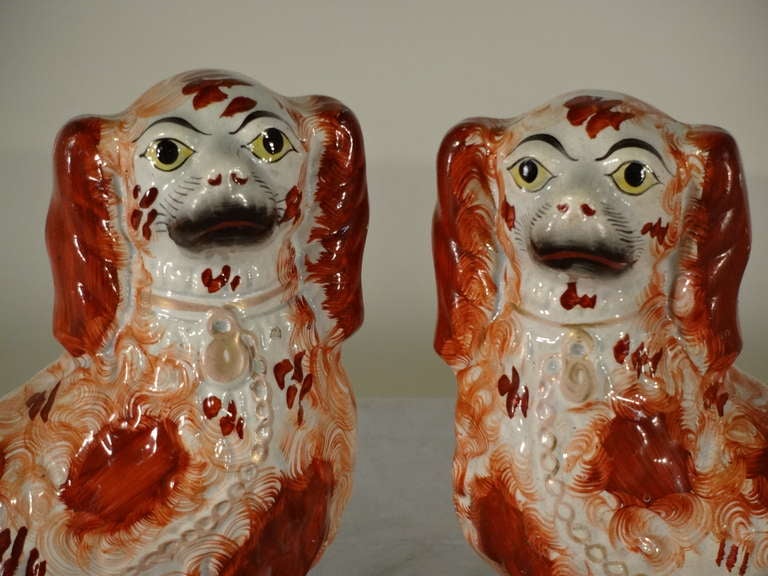 19th Century 19th-C. Pair of Staffordshire Dogs with Separated Front Leg