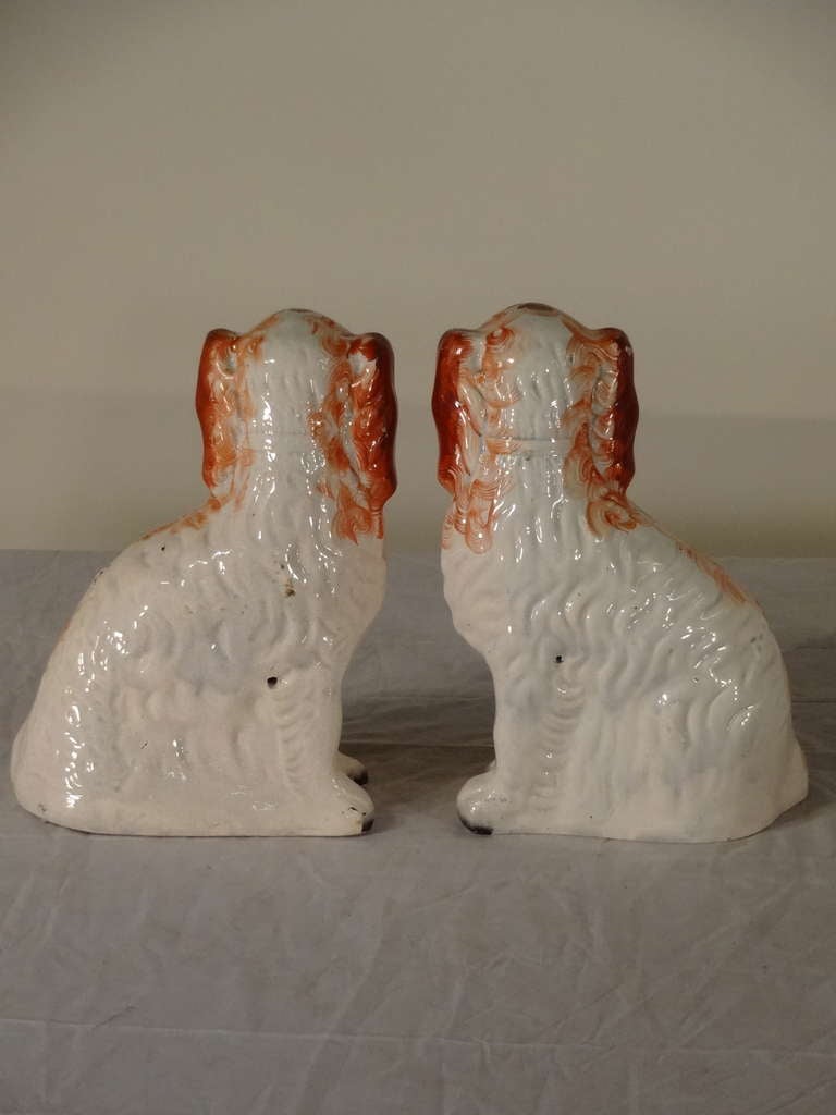 Victorian 19th-C. Pair of Staffordshire Dogs with Separated Front Leg