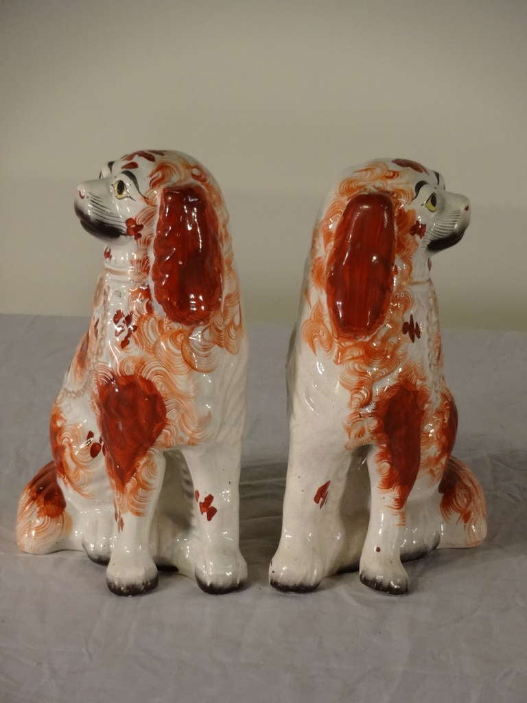19th-C. Pair of Staffordshire Dogs with Separated Front Leg In Excellent Condition In High Point, NC