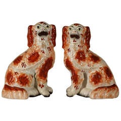 19th-C. Pair of Staffordshire Dogs with Separated Front Leg