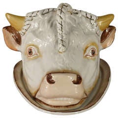 19th-C. Staffordshire Cheese Dish in the Shape of A Cow's Head