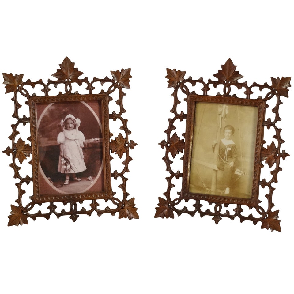 19th Century Pair of Black Forest Carved Picture Frames