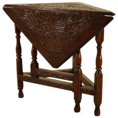 Antique 19th Century English Oak Carved Handkerchief Table