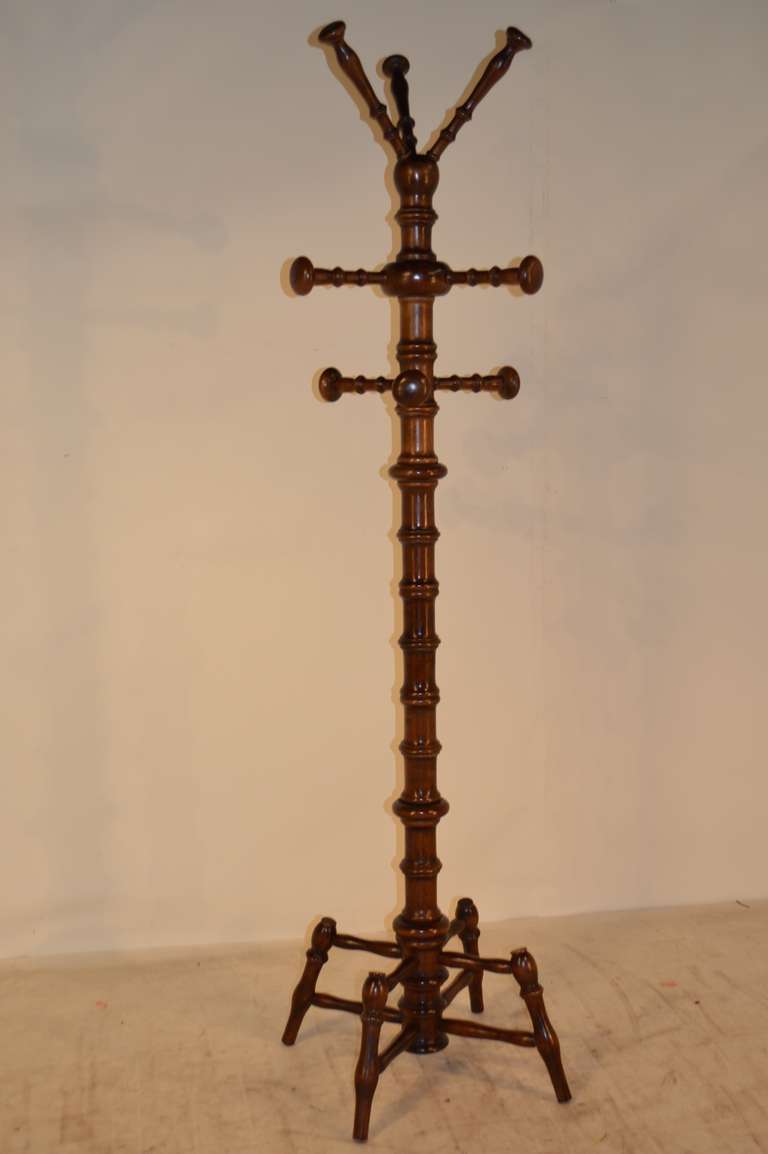 Late-19th-century faux-bamboo French hat stand with gorgeous turnings.