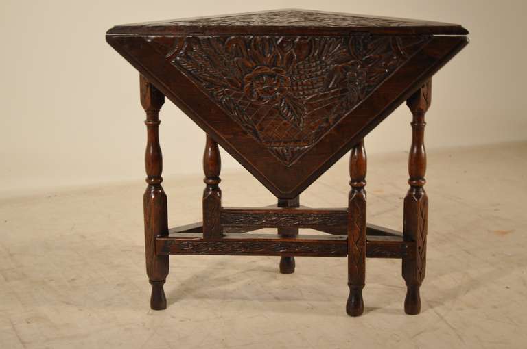 Victorian 19th Century English Oak Carved Handkerchief Table