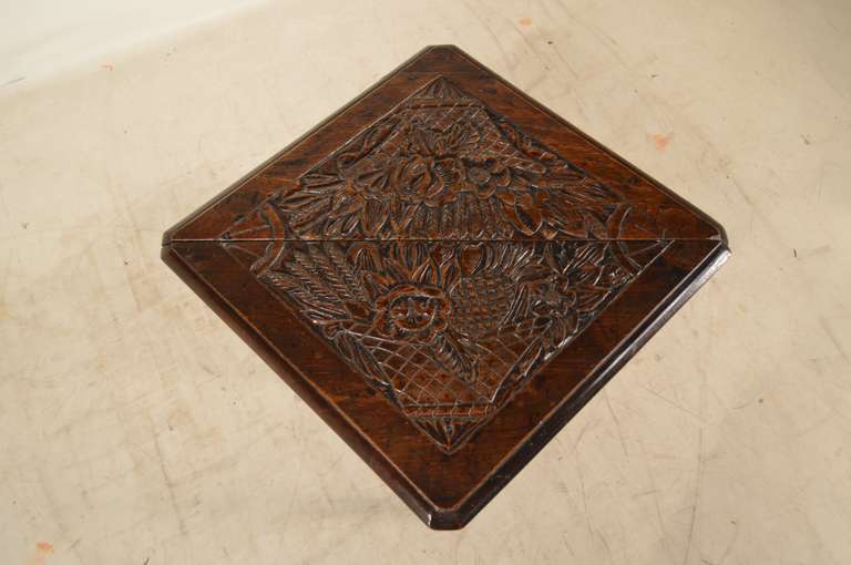 19th Century English Oak Carved Handkerchief Table 1