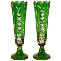 20th Century Pair of Green Enameled Vases