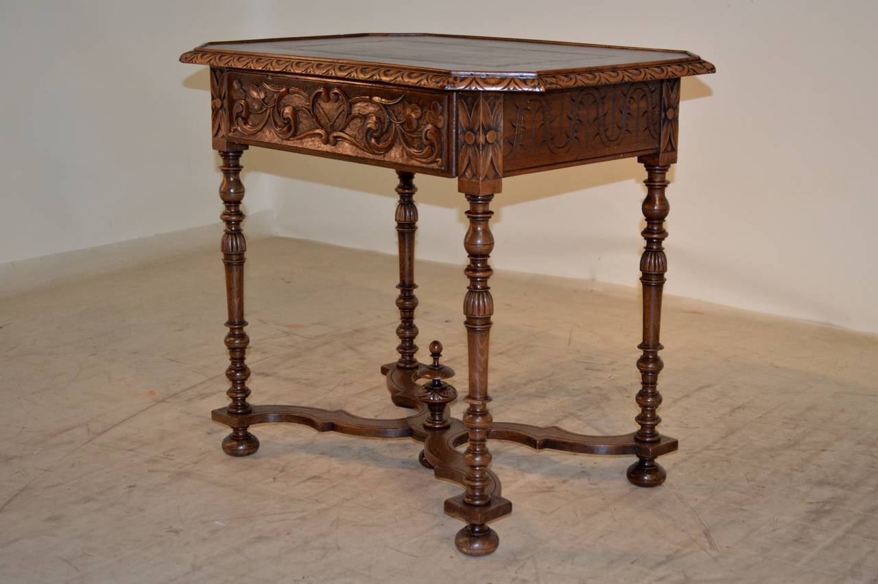 Napoleon III 19th Century French Walnut Table with Leather Top