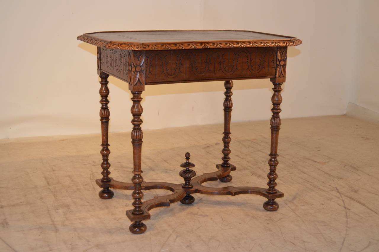 19th Century French Walnut Table with Leather Top 1