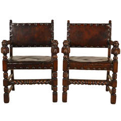 Antique 19th Century Pair of English Figural Armchairs
