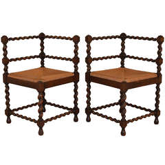 Antique 19th c. Pair of Barley Twist Corner Chairs