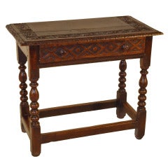 18th c. English Oak Side Table with Single Drawer