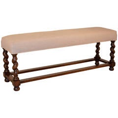 Antique 19th Century English Oak Upholstered Bench