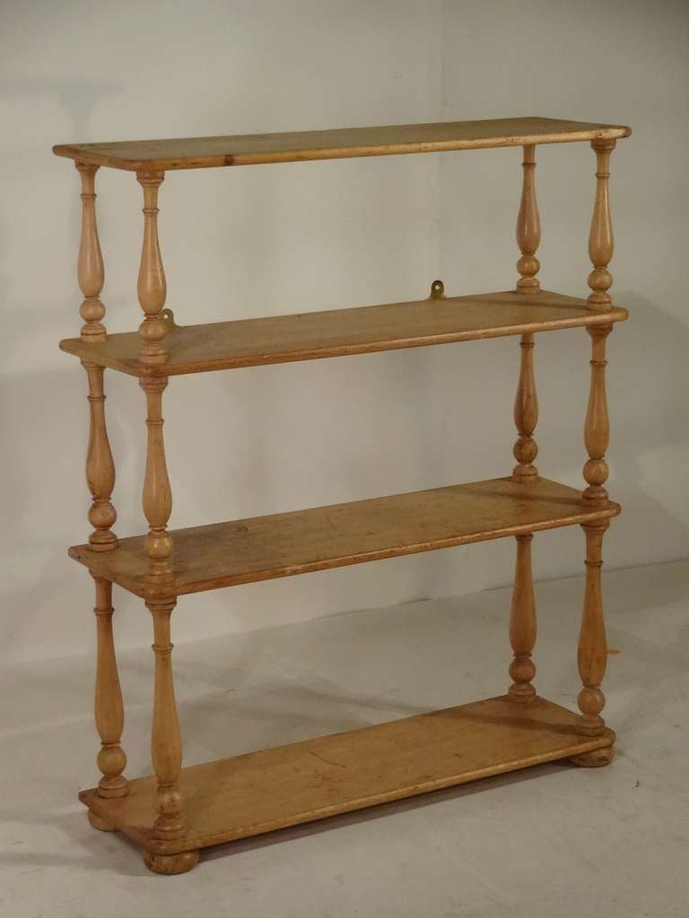 19th-century English pine standing shelf. Wonderfully turned shelf supports. Gorgeous patina.