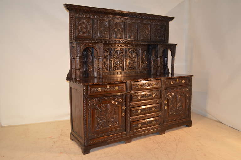 Welsh Carved Oak Dresser In Good Condition In High Point, NC