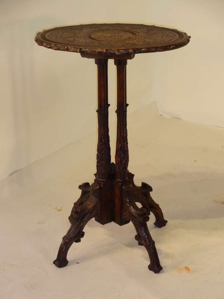 19th-C. Black Forest Carved Side Table