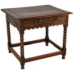 Antique 18th Century Carved Oak Side Table