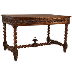 19th Century Exquisitely Carved French Library Table