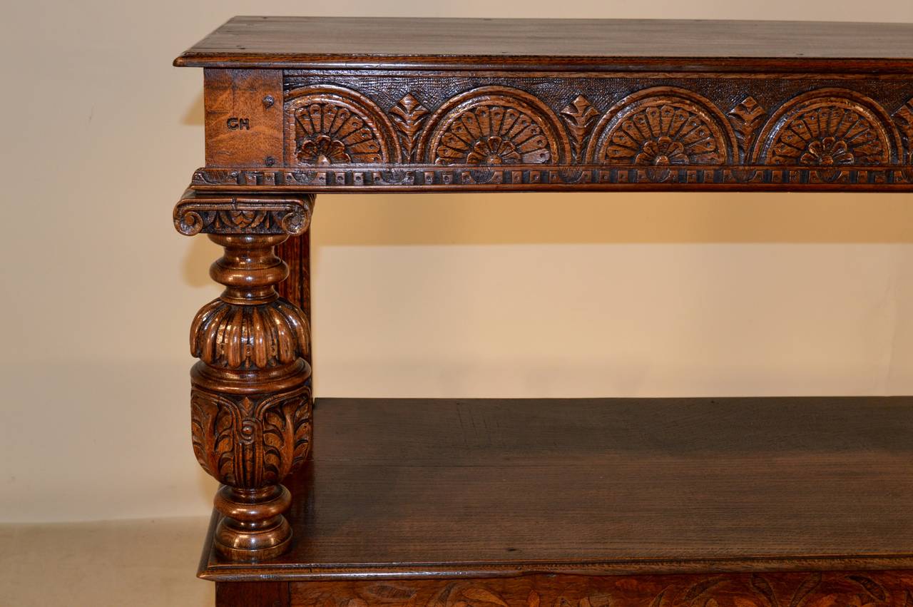 Carved 19th Century Welsh Oak Inlaid Buffet For Sale