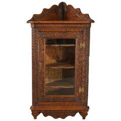 19th Century English Carved Oak Corner Cabinet
