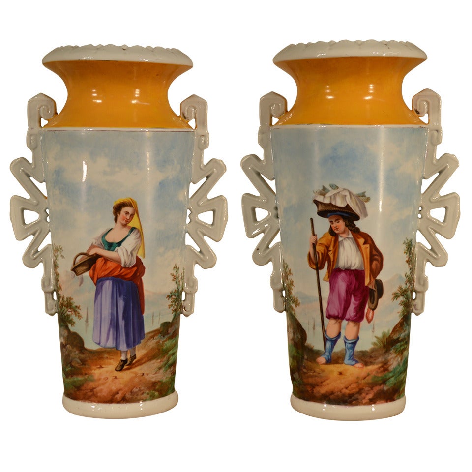 19th Century Pair of Portrait Vases
