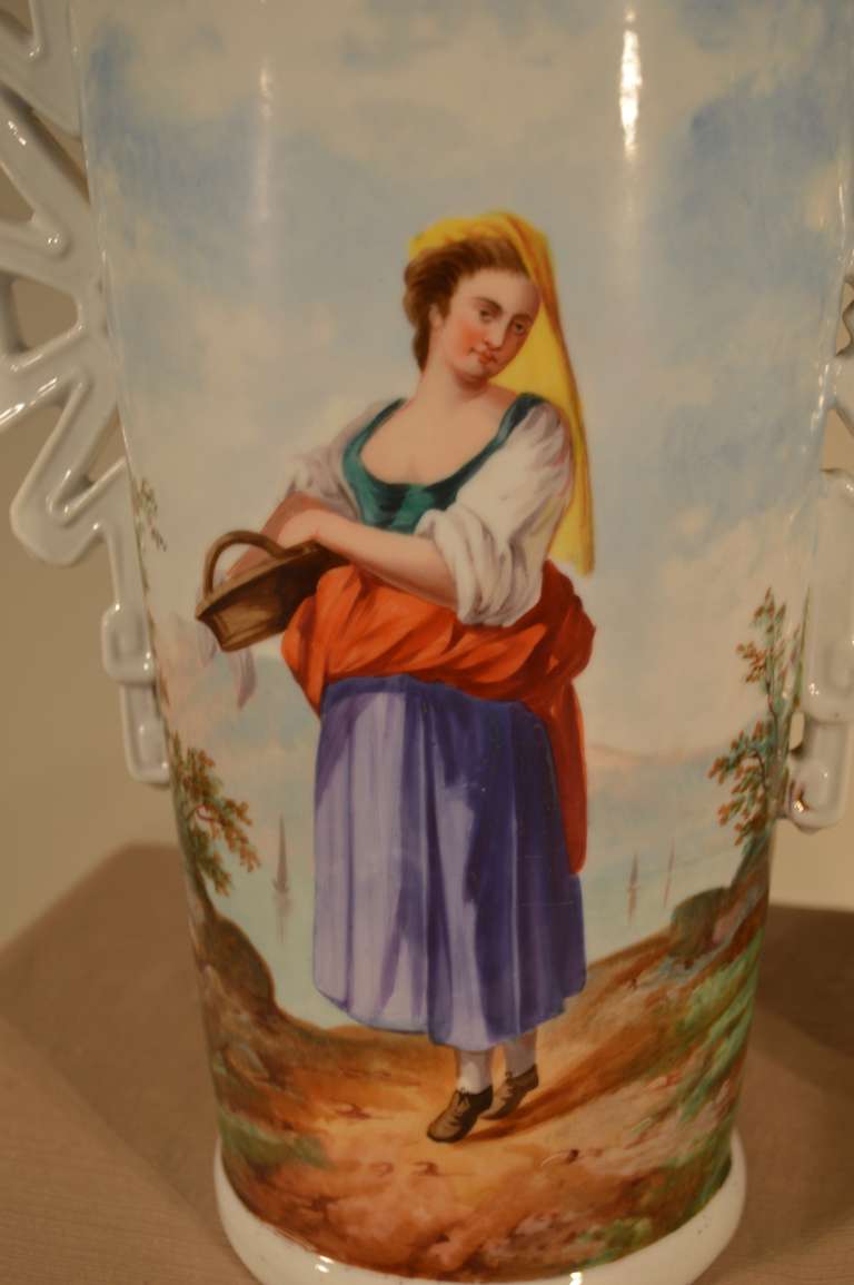 Porcelain 19th Century Pair of Portrait Vases