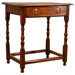 18th-c. English Oak Side Table with Single Drawer