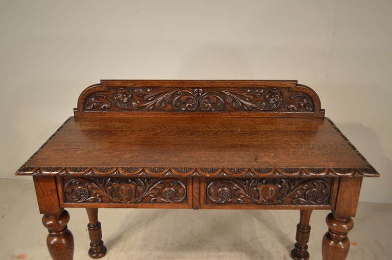 Oak 19th Century English Carved Hall Table