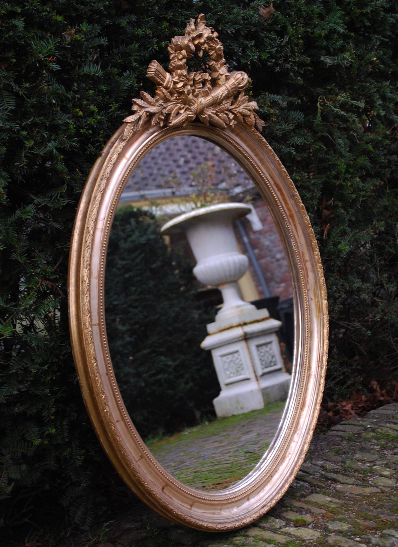 Belgian 19th c. Gold Gilded Oval Mirror