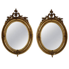 Antique 19th Century Pair of Gold Gilded Oval Mirrors