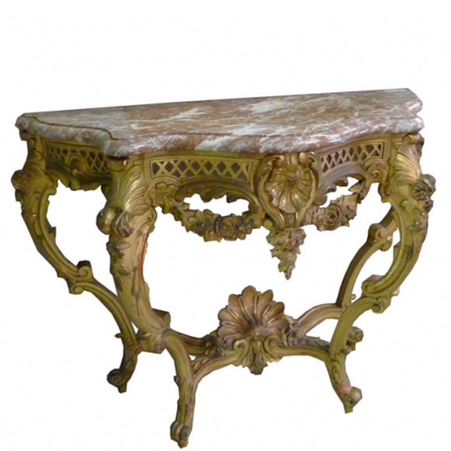 19th Century Gilded and Carved Console Table