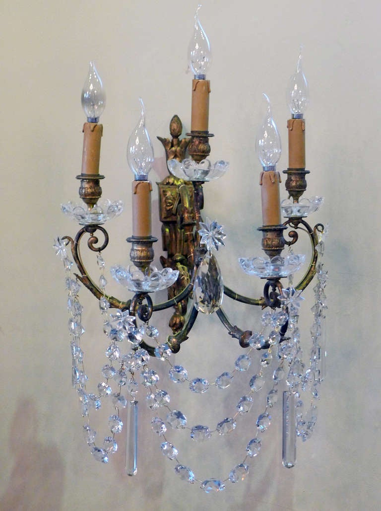 Baroque 19th Century Fire Gilded Pair of Wall Sconces