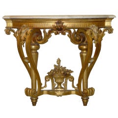 19th C. Baroque Console With Carrara Marble Top 19th C. Baroque Console With Carrara Marble Top