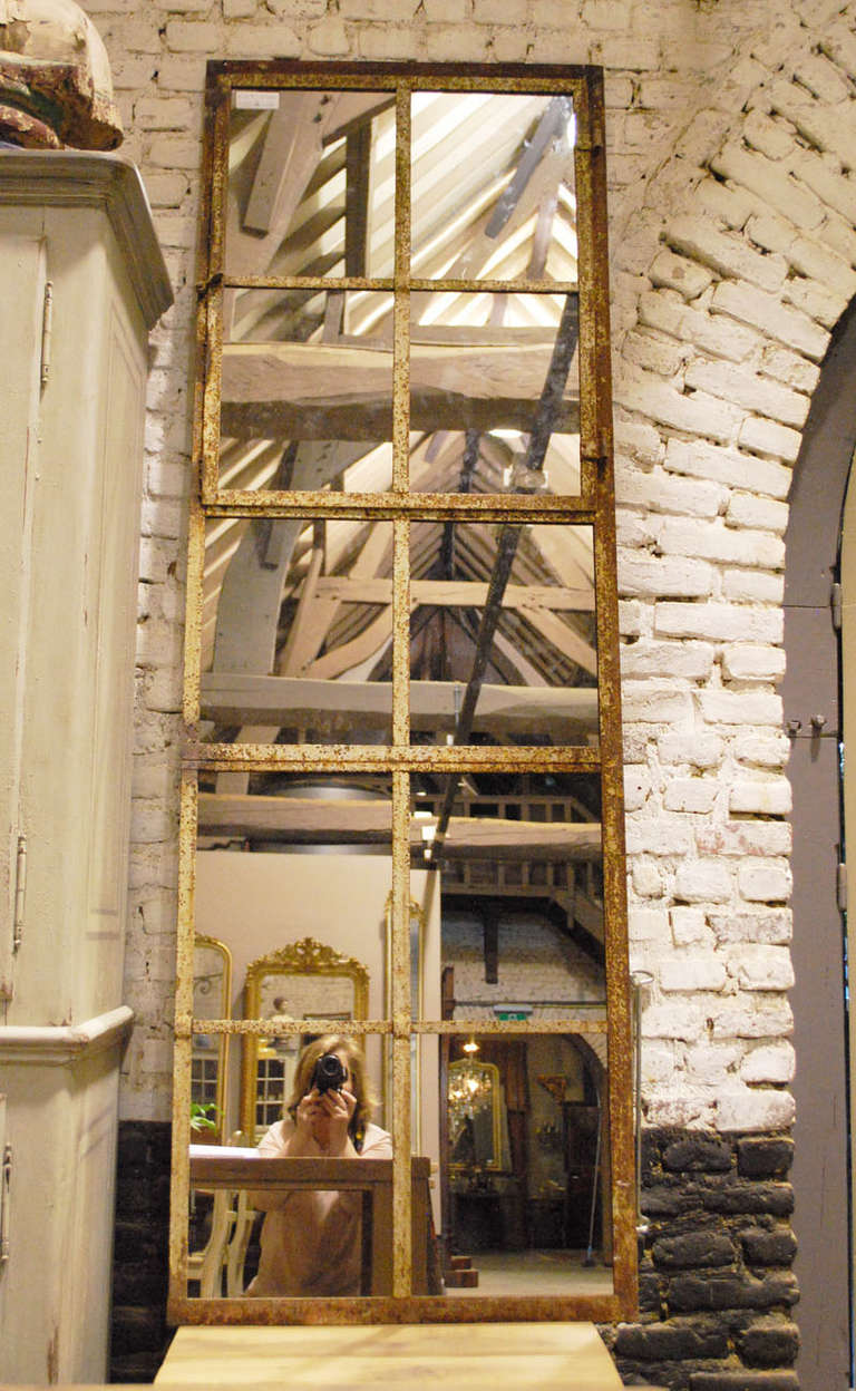 19th c. Large Cast Iron Windowframe as Mirror