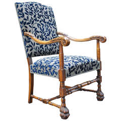 19th Century Hand-Carved Fruitwood Fauteuil