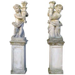 Vintage 20th Century Pair of Garden Ornaments on Pedestal