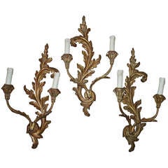 19th c Rococo wooden guilded wall sconces