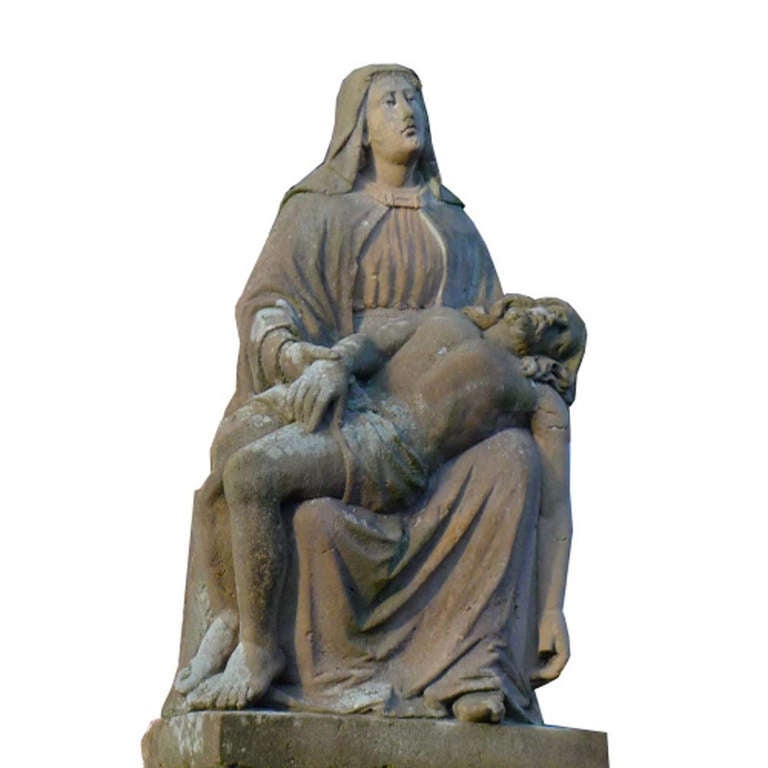 Beautiful detailed pieta. Made in France, Loire, circa 1850. Carved out of sandstone.