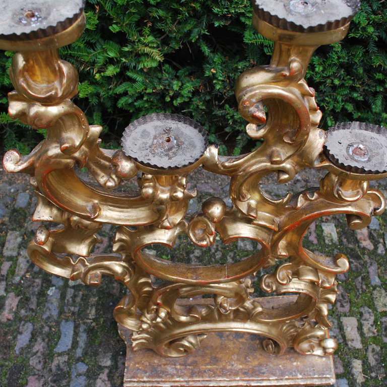 Early 19th Century Pair of Gold Gilded Wood Candleholders 1
